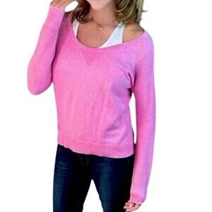 American Eagle Mixed Stitch Pink Off Shoulder Scoop Neck Sweater Medium